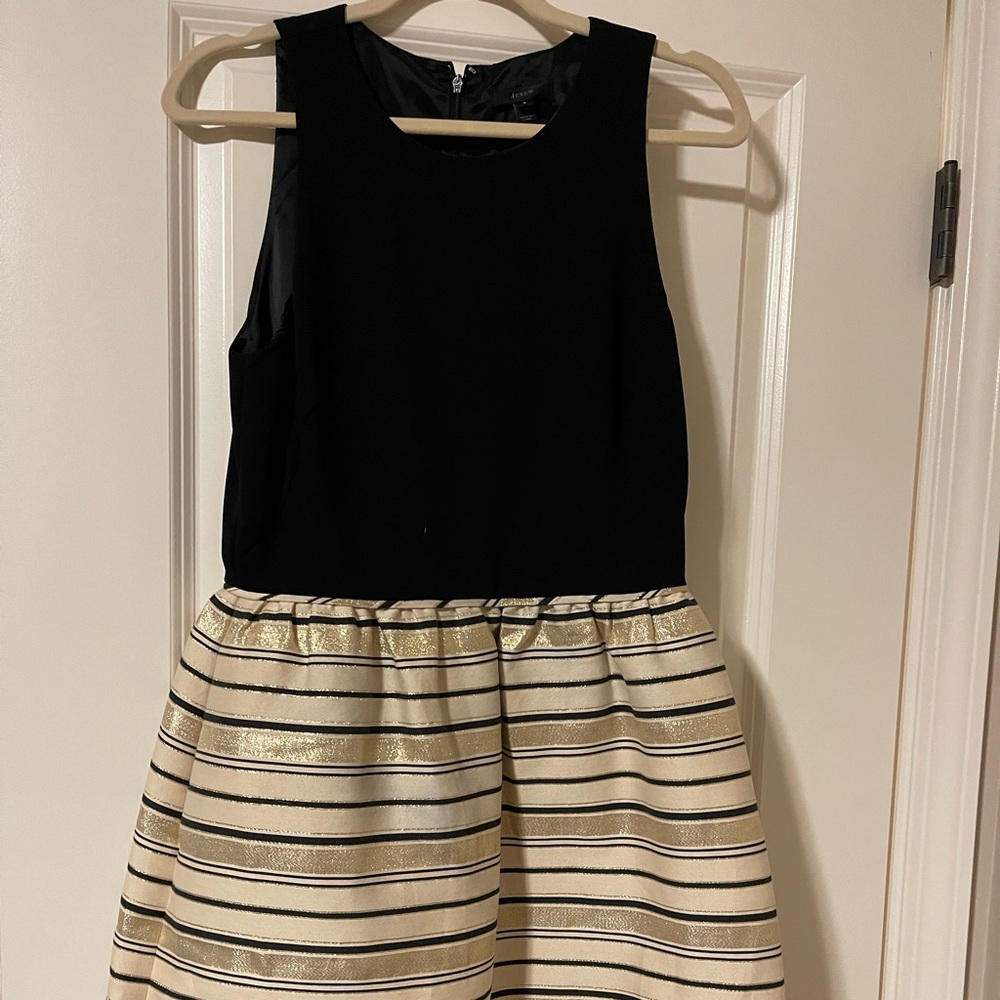 J.Crew, size 8, black, cream, and gold A-line dress